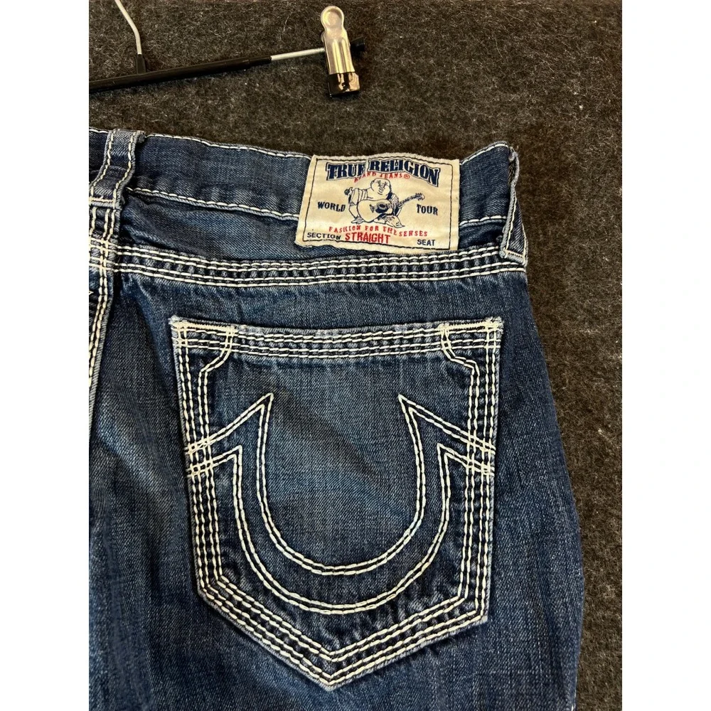 True Religion Jeans Mens 36 Blue Straight Leg Natural Big T Y2K USA Streetwear